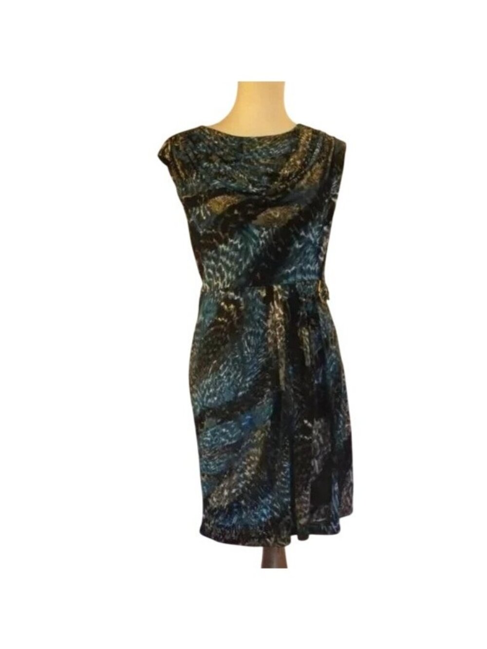 🆕LAUNDRY BY SHELLI SEGAL Jersey Faux Wrap Dress Aqua Blue Print 4